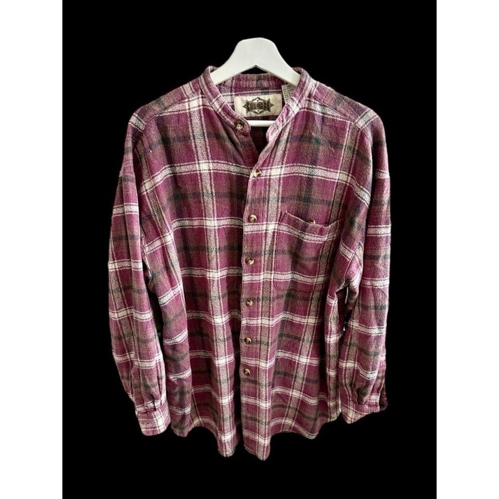 Vintage Y2K 90's COURAGE Mandarin Collar Rough Flannel Button‎ Up Shirt Plaid XL